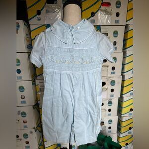 Strasburg Light Blue Baby Romper with Peter Pan Collar